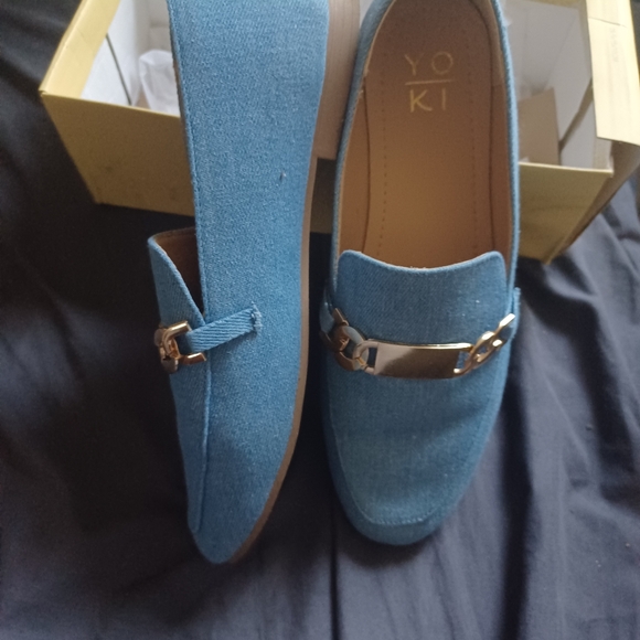 Yoki Denim Blue Loafers with Gold Accent - Picture 3 of 4